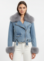 Ava | Women's Leather Jacket With Zip Closure And Gold Buttons | Biker