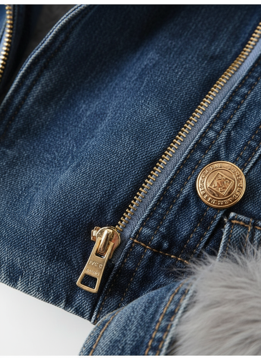 Ava | Women's Leather Jacket With Zip Closure And Gold Buttons | Biker