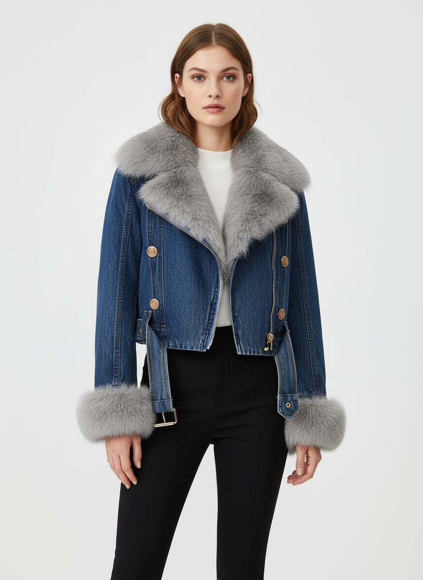 Ava | Women's Leather Jacket With Zip Closure And Gold Buttons | Biker