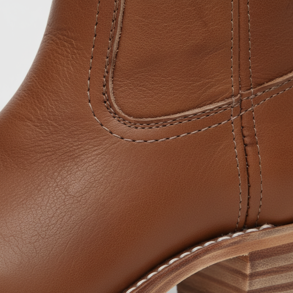 Ava | Women's Leather Knee-High Boots With Block Heel And Sleek Panel Design | Classic