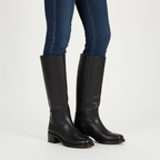 Ava | Women's Leather Knee-High Boots With Block Heel And Sleek Panel Design | Classic
