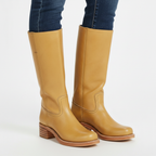 Ava | Women's Leather Knee-High Boots With Block Heel And Sleek Panel Design | Classic