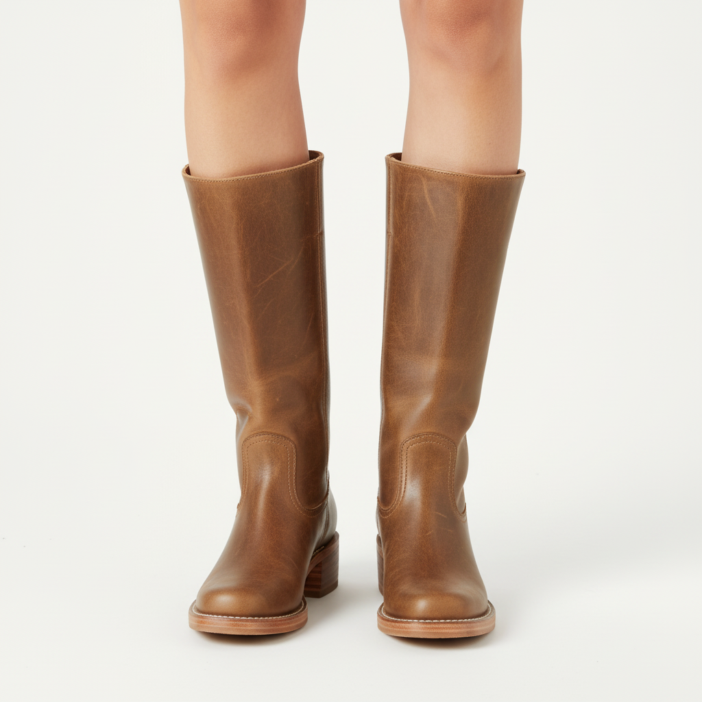 Ava | Women's Leather Knee-High Boots With Block Heel And Sleek Panel Design | Classic