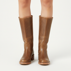 Ava | Women's Leather Knee-High Boots With Block Heel And Sleek Panel Design | Classic