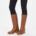 Ava | Women's Leather Knee-High Boots With Block Heel And Sleek Panel Design | Classic