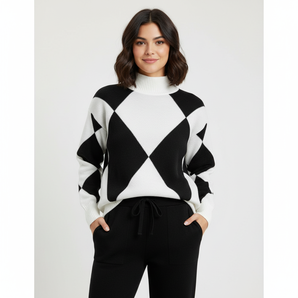 Ava | Women's Loungewear Set With High Neck And Diamond Pattern | Cozy