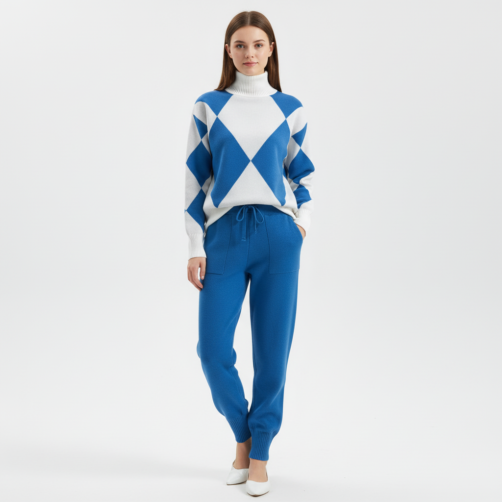 Ava | Women's Loungewear Set With High Neck And Diamond Pattern | Cozy