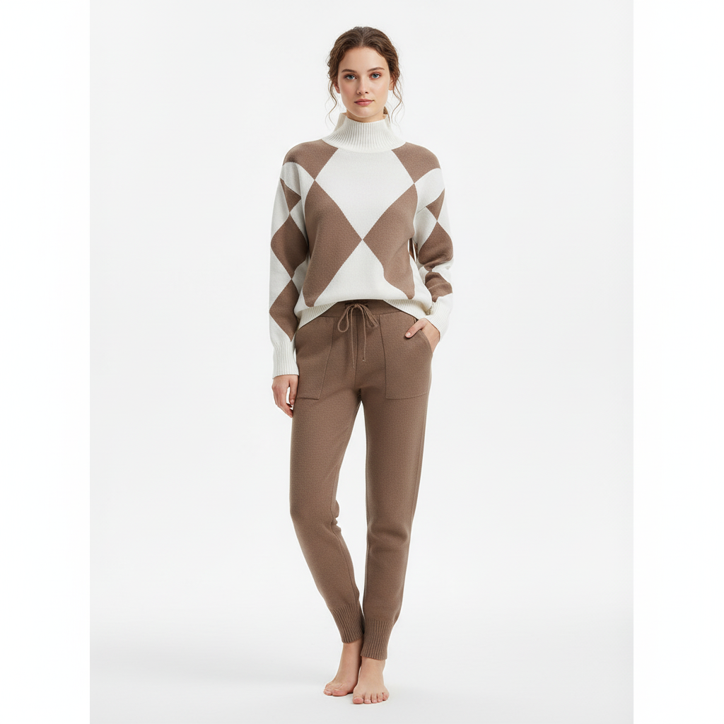 Ava | Women's Loungewear Set With High Neck And Diamond Pattern | Cozy