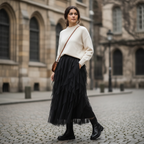 Ava | Women's Midi Skirt With Layered Tulle And Asymmetric Panels | Chic