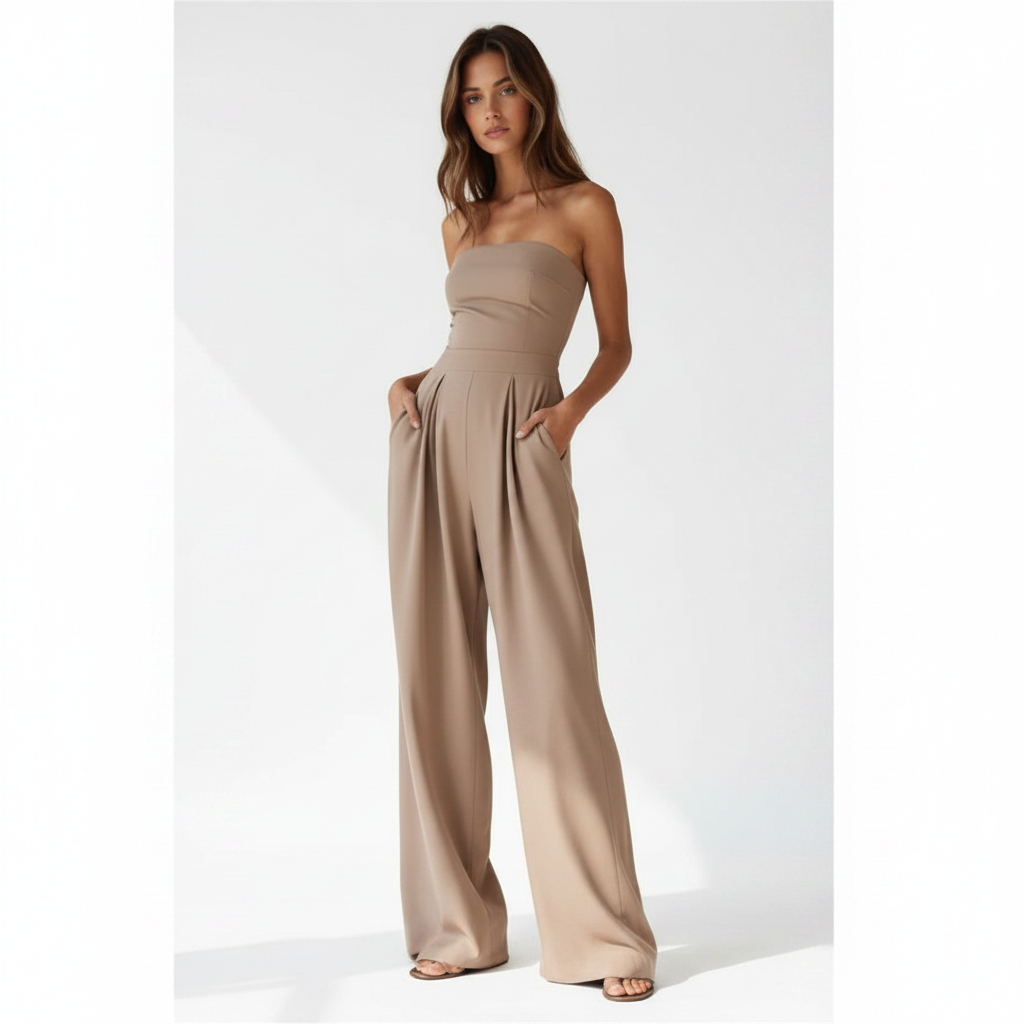 Ava | Women's One-Piece Jumpsuit With Strapless Design And Wide Leg | Elegant