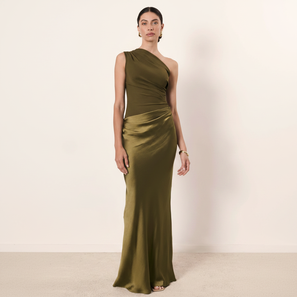 Ava | Women's One Shoulder Dress With Asymmetric Neckline And Draped Detail | Elegant