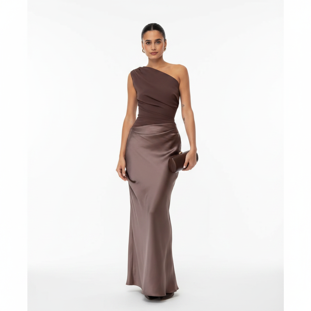 Ava | Women's One Shoulder Dress With Asymmetric Neckline And Draped Detail | Elegant