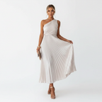 Ava | Women's One Shoulder Dress With Pleated Skirt And Side Slit | Elegant