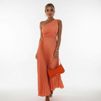 Ava | Women's One Shoulder Dress With Pleated Skirt And Side Slit | Elegant