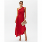 Ava | Women's One Shoulder Dress With Pleated Skirt And Side Slit | Elegant