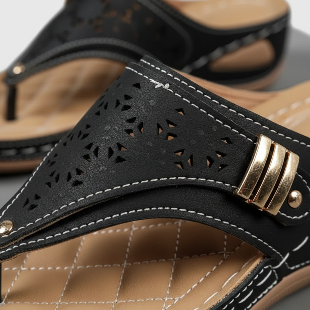 Ava | Women's Orthopedic Sandals With Gold Hardware And Cutout Design | Casual
