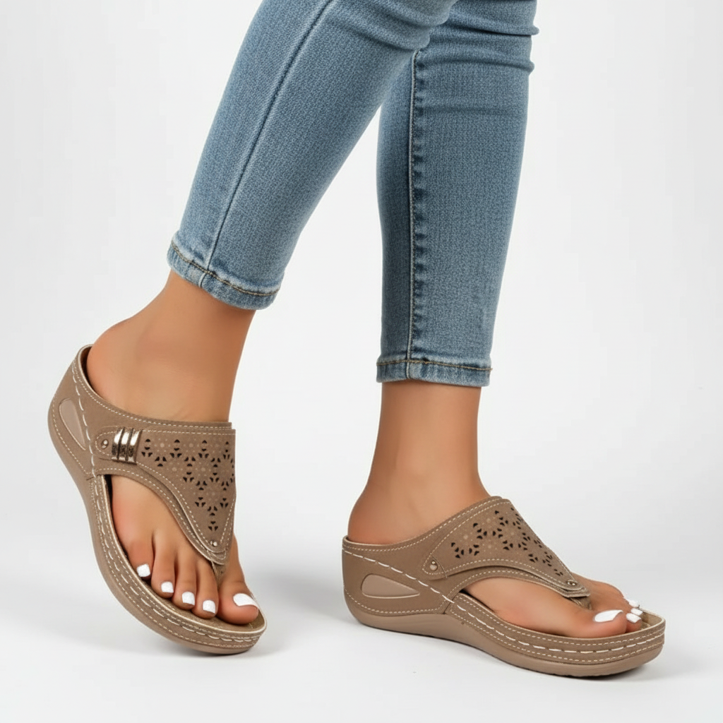 Ava | Women's Orthopedic Sandals With Gold Hardware And Cutout Design | Casual