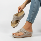 Ava | Women's Orthopedic Sandals With Gold Hardware And Cutout Design | Casual