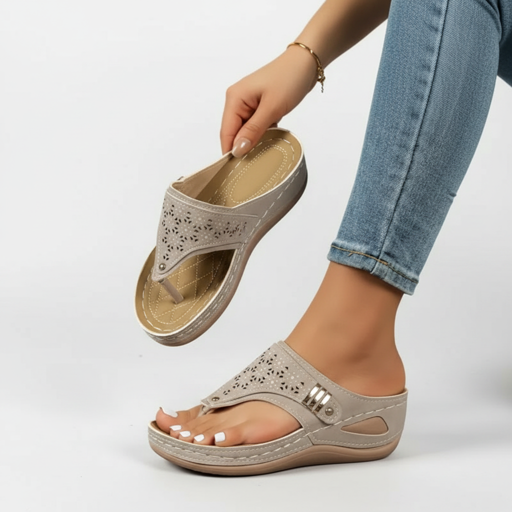 Ava | Women's Orthopedic Sandals With Gold Hardware And Cutout Design | Casual