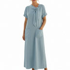 Ava | Women's Pocket Maxi Dress With Short Sleeves And Tie Neck Detail | Casual