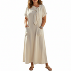 Ava | Women's Pocket Maxi Dress With Short Sleeves And Tie Neck Detail | Casual