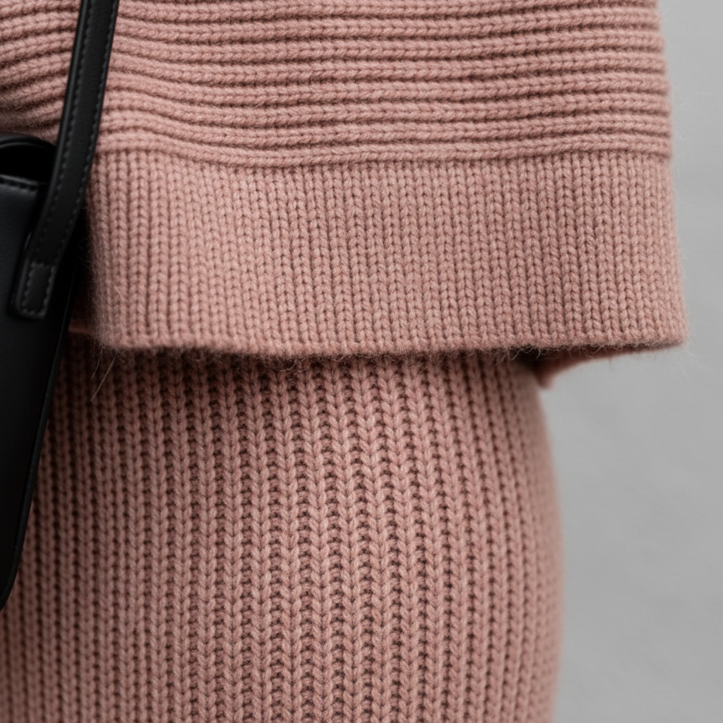 Ava | Women's Pullover And Skirt Set With High Neck And Ribbed Texture | Casual