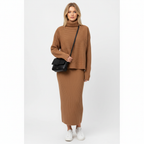 Ava | Women's Pullover And Skirt Set With High Neck And Ribbed Texture | Casual