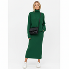 Ava | Women's Pullover And Skirt Set With High Neck And Ribbed Texture | Casual