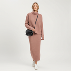 Ava | Women's Pullover And Skirt Set With High Neck And Ribbed Texture | Casual
