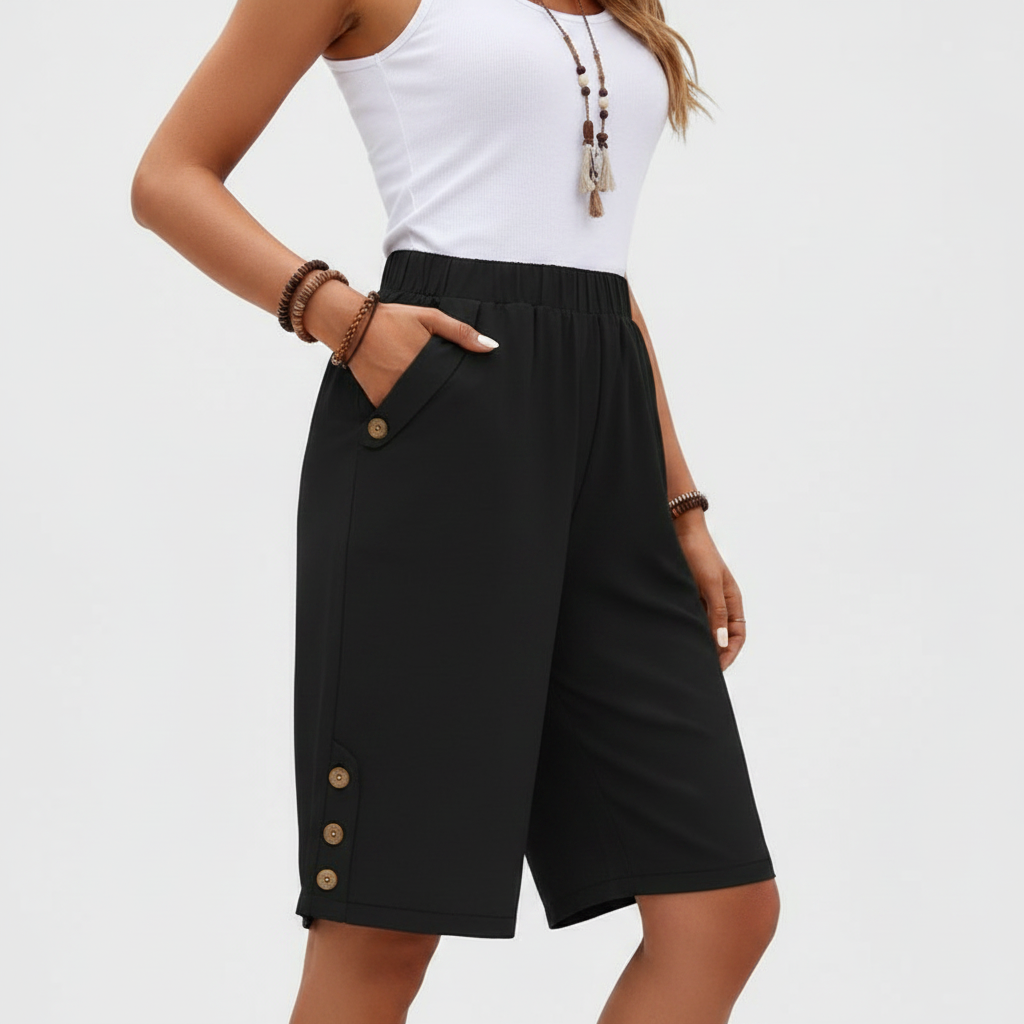 Ava | Women's Shorts With Elastic Waist And Button Detail | Casual