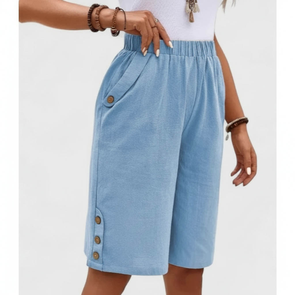 Ava | Women's Shorts With Elastic Waist And Button Detail | Casual