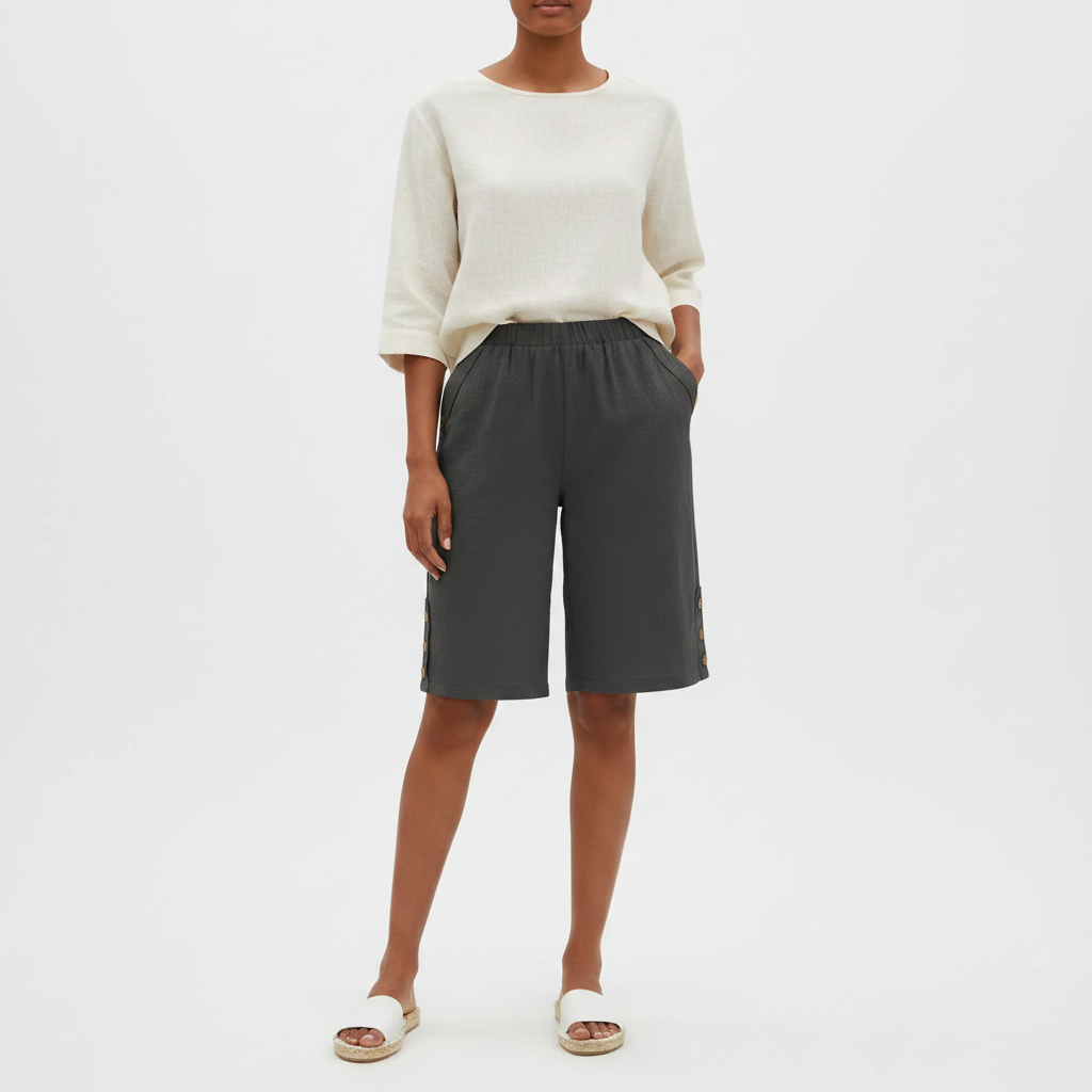 Ava | Women's Shorts With Elastic Waist And Button Detail | Casual