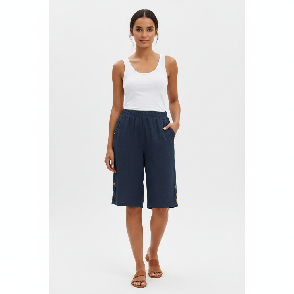 Ava | Women's Shorts With Elastic Waist And Button Detail | Casual