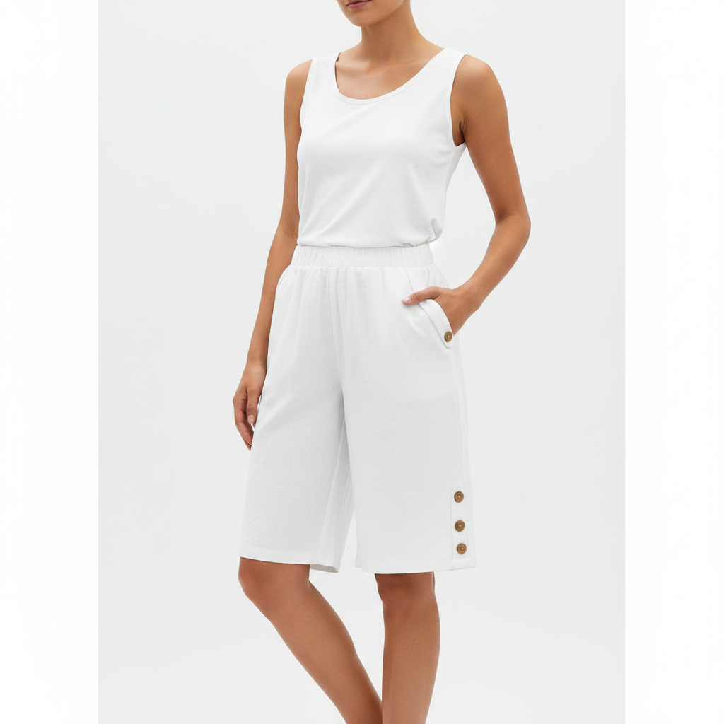 Ava | Women's Shorts With Elastic Waist And Button Detail | Casual