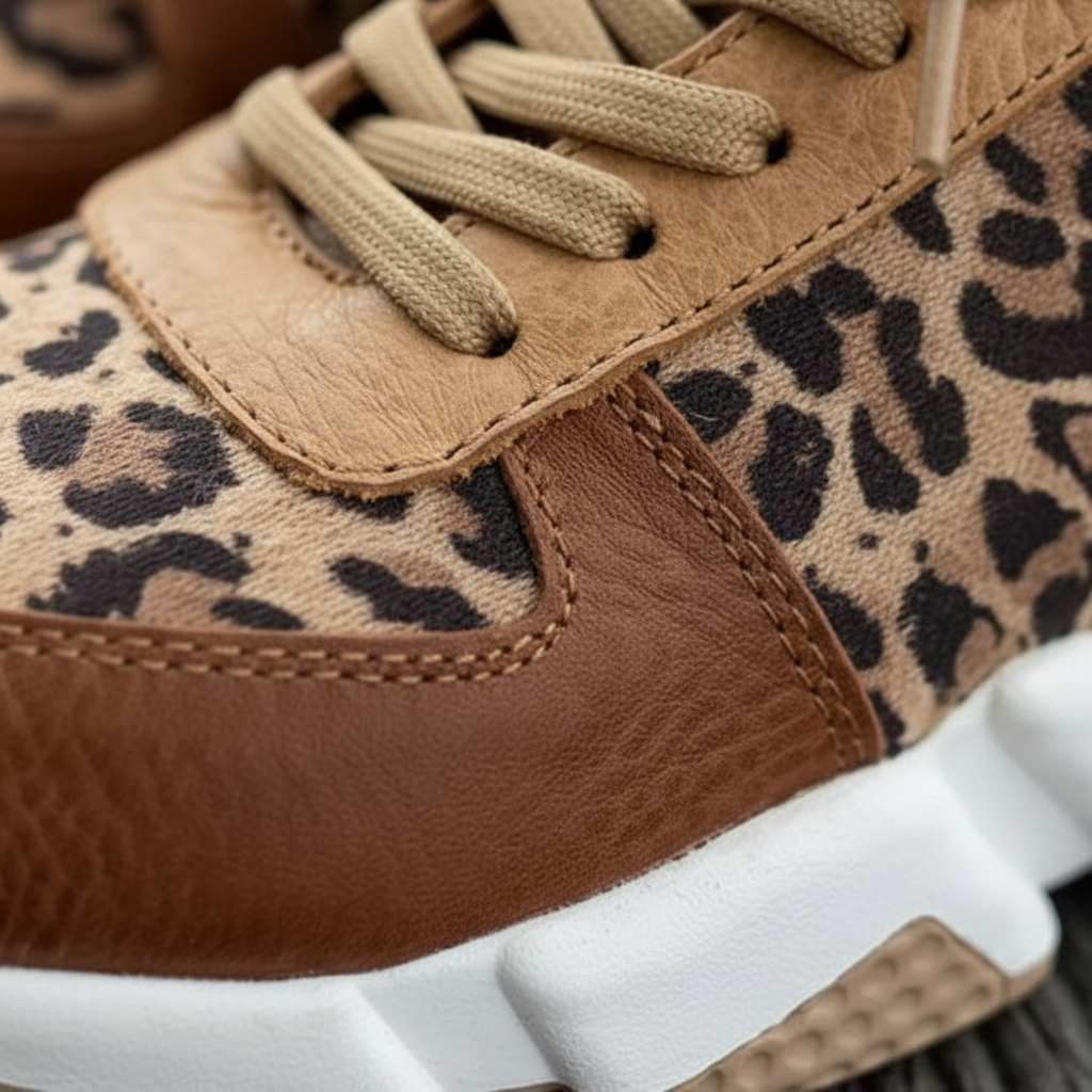 Ava | Women's Sneakers With Lace-Up Design And Leopard Print Detail | Casual