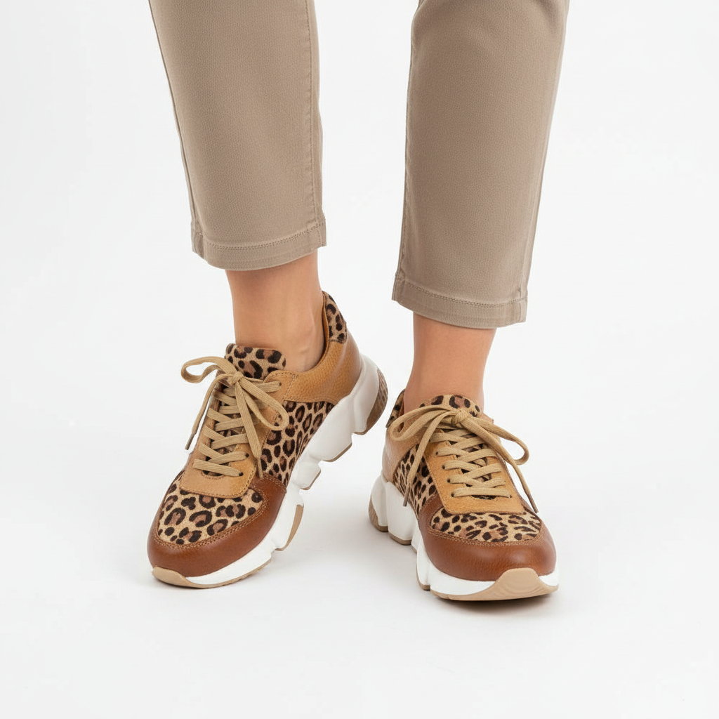Ava | Women's Sneakers With Lace-Up Design And Leopard Print Detail | Casual
