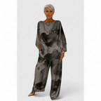 Ava | Women's Two Piece Set With Draped Top And Wide Leg Pants | Casual