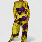 Ava | Women's Two Piece Set With Draped Top And Wide Leg Pants | Casual