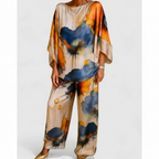 Ava | Women's Two Piece Set With Draped Top And Wide Leg Pants | Casual