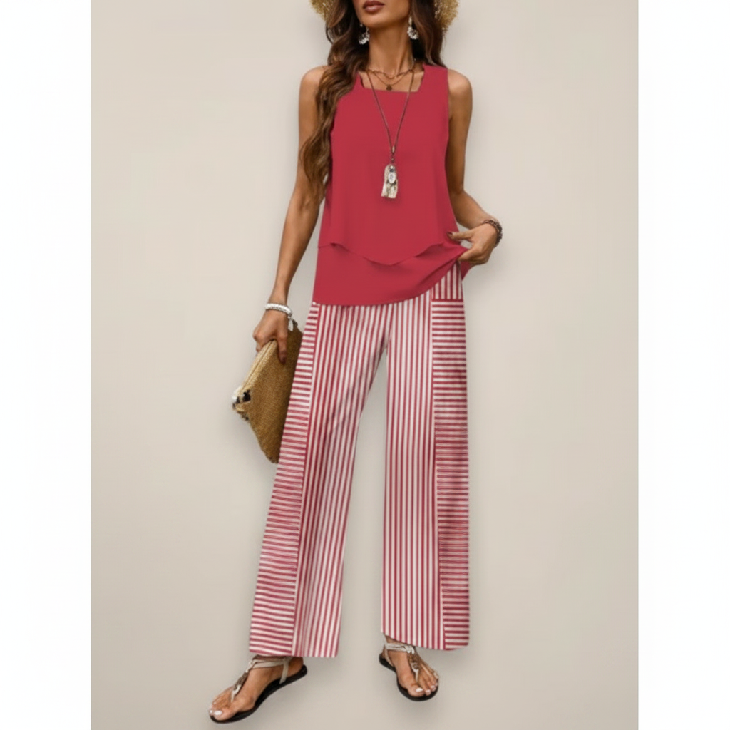 Ava | Women's Two-Piece Set With Sleeveless Top And Wide Leg Pants | Casual