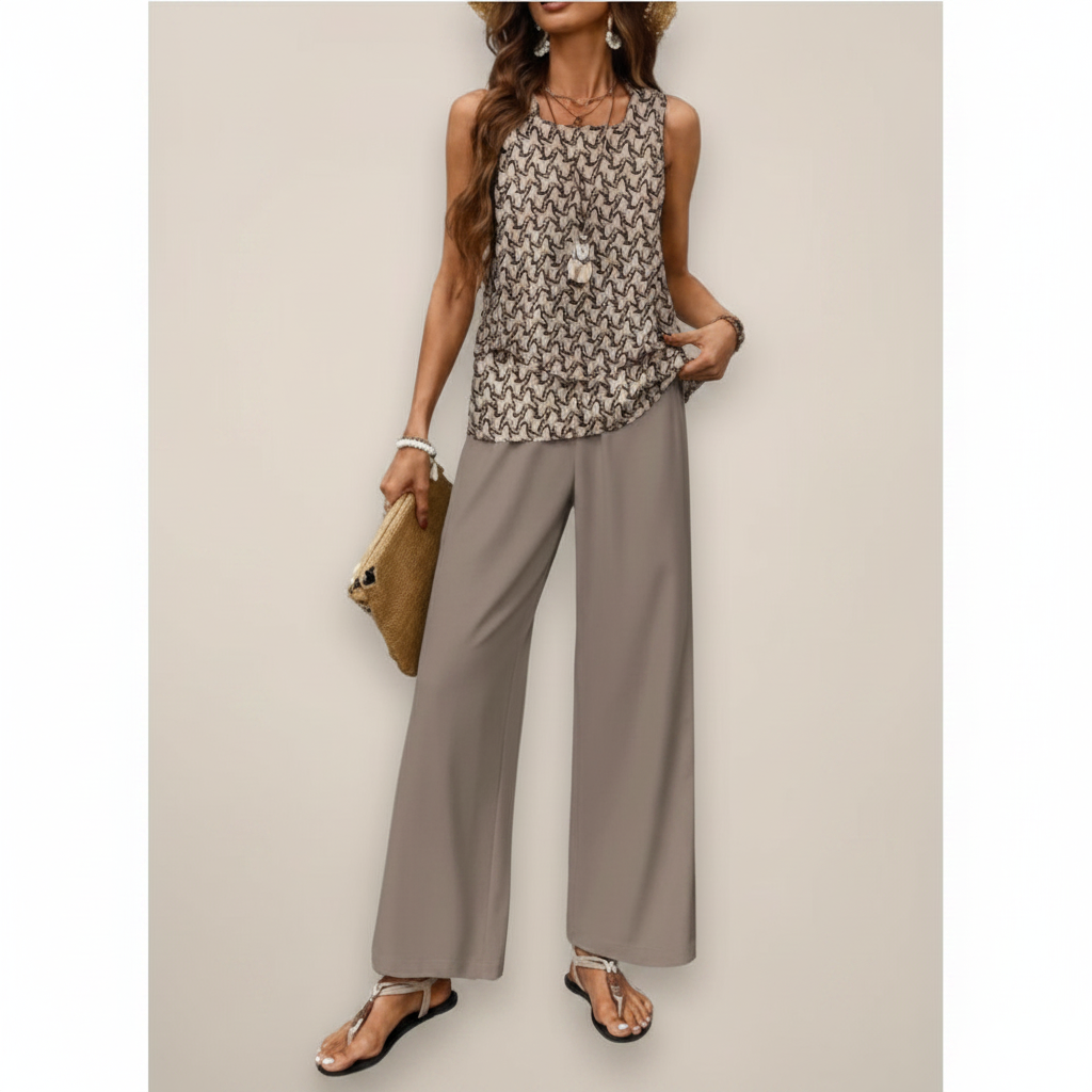 Ava | Women's Two-Piece Set With Sleeveless Top And Wide Leg Pants | Casual
