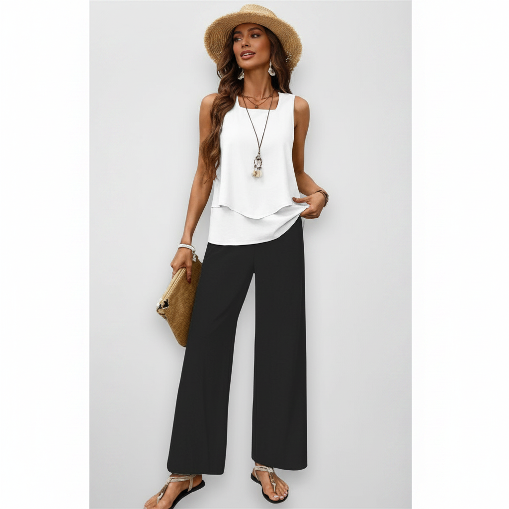 Ava | Women's Two-Piece Set With Sleeveless Top And Wide Leg Pants | Casual