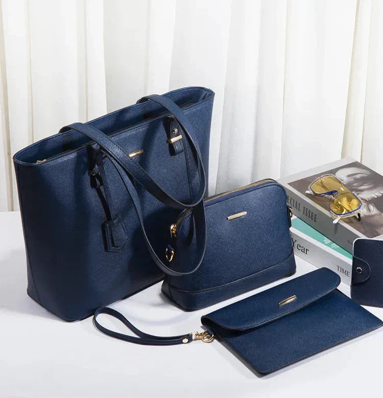 Ava | Women’s Vegan Leather Handbag Set With Tote And Crossbody | Classic