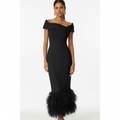 Ava | Women's Wedding Guest Dress With Off Shoulder Neckline And Feather Trim | Elegant