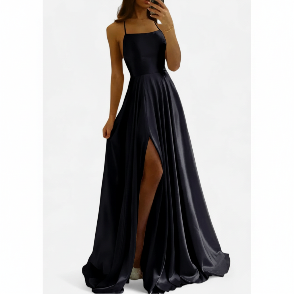 Ava | Women's Wedding Guest Dress With Spaghetti Straps And Side Slit | Elegant