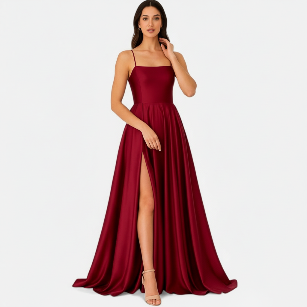 Ava | Women's Wedding Guest Dress With Spaghetti Straps And Side Slit | Elegant