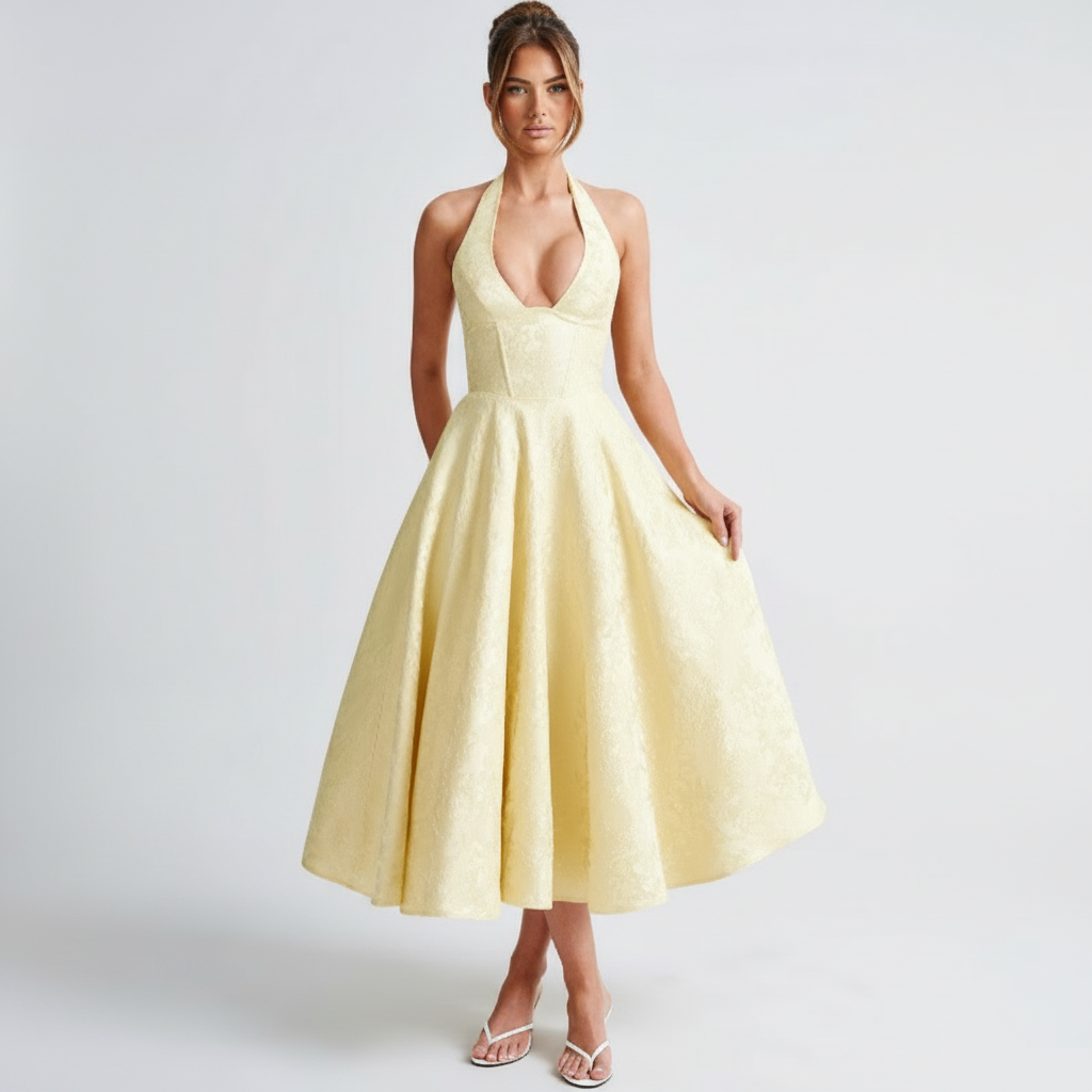 Ava | Women's Wedding Guest Maxi Dress With Halter Neck And Pleated Skirt | Elegant