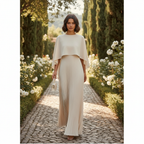 Ava | Women's Wedding Guest Maxi Dress With Pleated Skirt And Draped Cape Overlay | Elegant