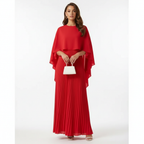 Ava | Women's Wedding Guest Maxi Dress With Pleated Skirt And Draped Cape Overlay | Elegant