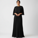 Ava | Women's Wedding Guest Maxi Dress With Pleated Skirt And Draped Cape Overlay | Elegant